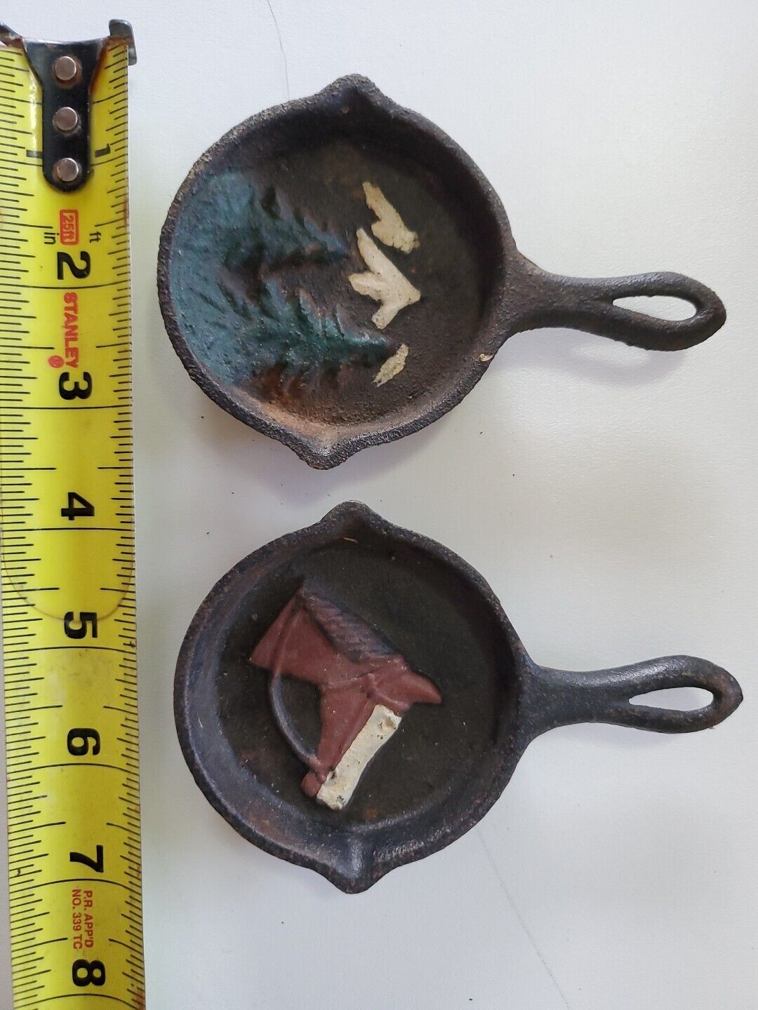 2 Vintage  Miniature Decorative Cast Iron Skillet Frying Pan